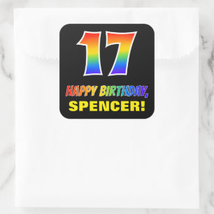 Sticker Carré 17e anniversaire : Bold, amusant, simple, arc-en-c