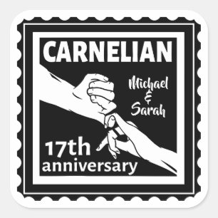 Sticker Carré 17e anniversaire du mariage noir et blanc