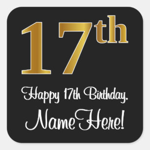 Sticker Carré 17e anniversaire - Elégant luxe Faux Gold Look #