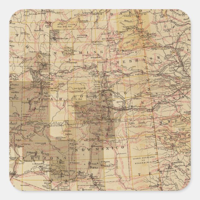 Sticker Carré 1878 Carte des relevés géographiques américains 2 (Devant)