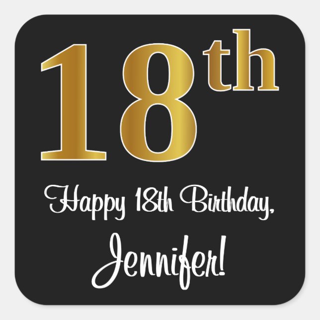 Sticker Carré 18e anniversaire - Elégant luxe Faux Gold Look # (Devant)