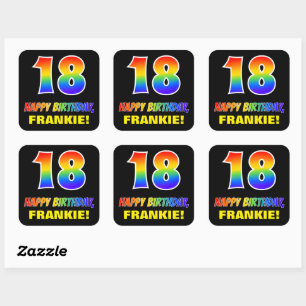 Sticker Carré 18e anniversaire : Gras, amusant, simple, arc en c