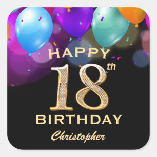 Sticker Carré 18e fête d'anniversaire Ballons noirs et or