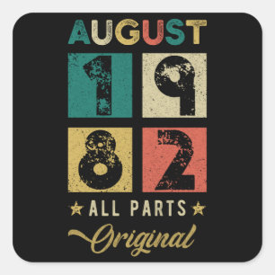 Sticker Carré 1982 Août Anniversaire Rétro