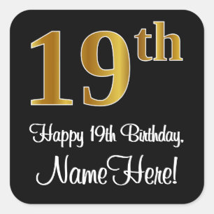 Sticker Carré 19e anniversaire - Elégant Luxueux Faux Gold Look