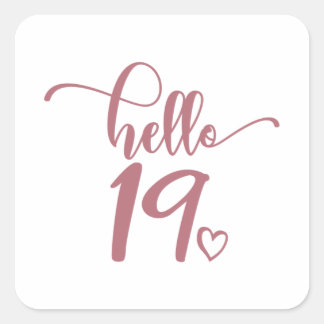 Sticker Carré 19e anniversaire Femmes Bonjour 19 mignonnes 19 an