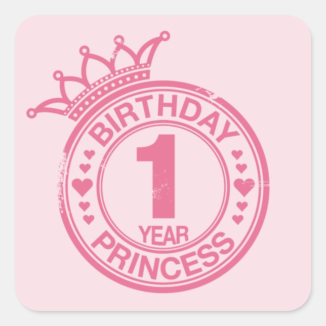 Sticker Carré 1 an - Anniversaire Princesse - rose (Devant)