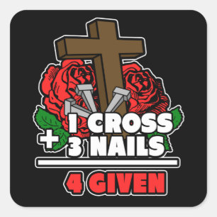 Sticker Carré 1 Cross + 3 Nails = 4 Given Religious Christian
