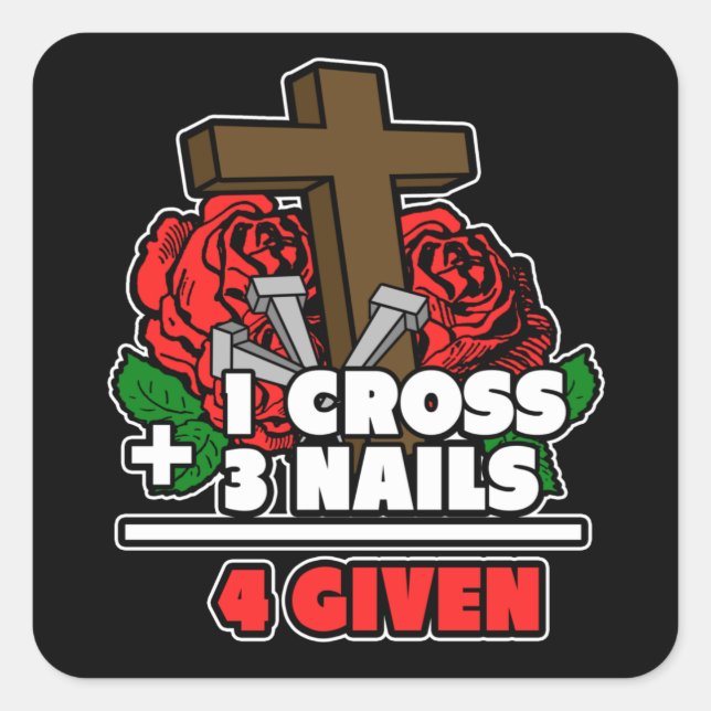 Sticker Carré 1 Cross + 3 Nails = 4 Given Religious Christian (Devant)