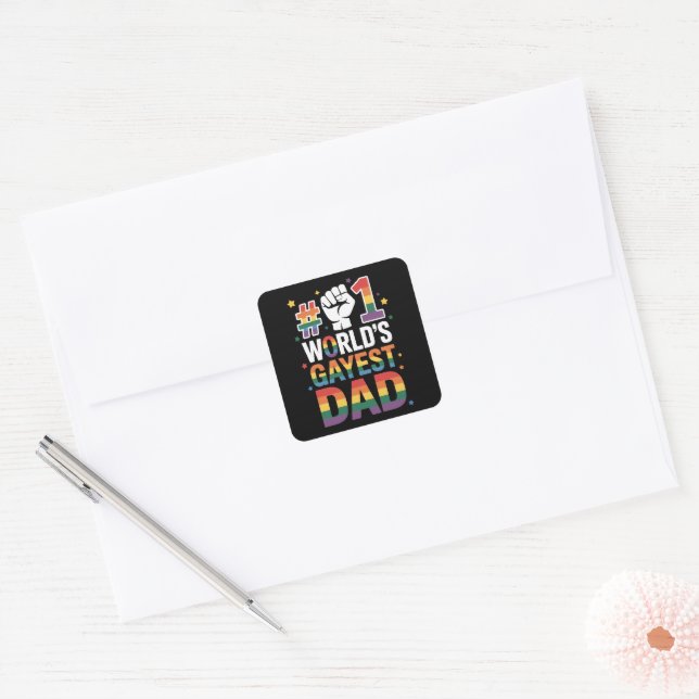 Sticker Carré #1 Le papa le plus gay du monde Fête des pères drô (Enveloppe)