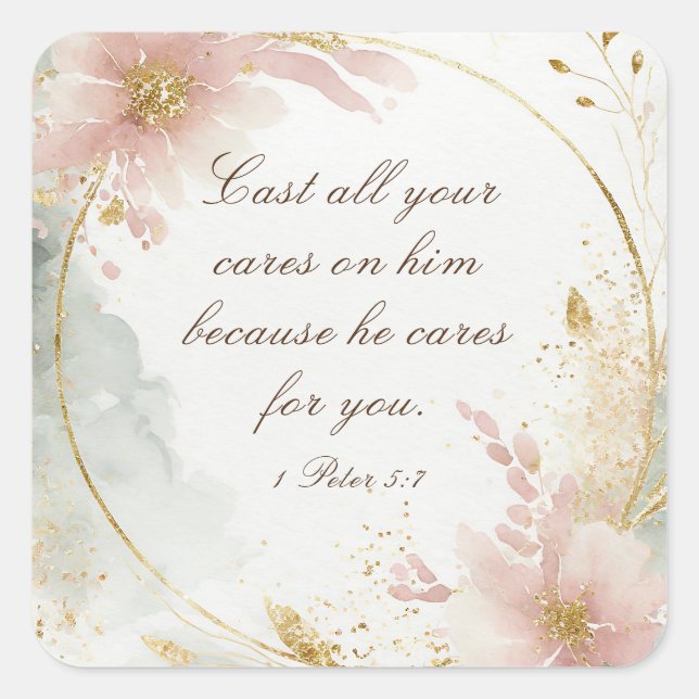 Sticker Carré 1 Pierre 5:7 Jetez toutes vos soucis sur lui Bible (Devant)