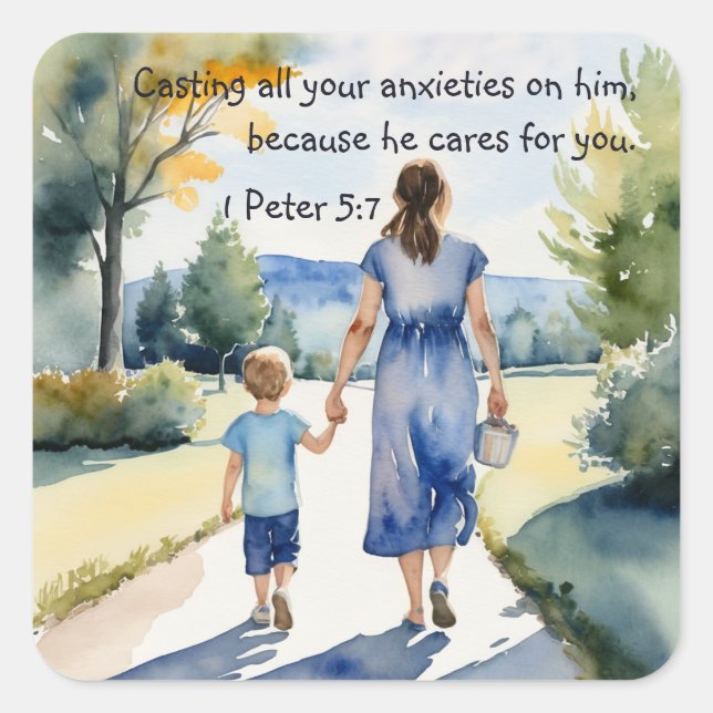 Sticker Carré 1 Pierre 5:7 Tirant sur lui toutes tes angoisses (Devant)