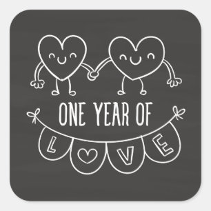 Sticker Carré 1er anniversaire cadeau pour son chevalier Coeurs