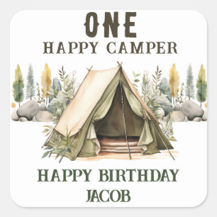 Sticker Carré 1er anniversaire Happy Camper Anniversaire de enfa