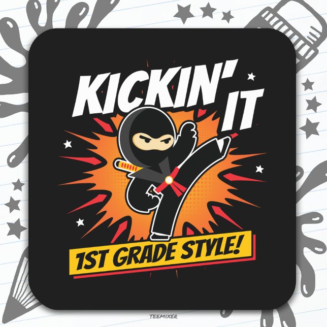 Sticker Carré 1ère année Ninja Kick Premier jour Retour à l'écol (Créateur téléchargé)