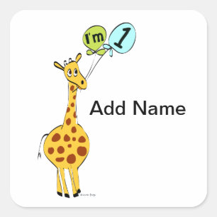 Sticker Carré 1ère Giraffe d'anniversaire avec ballons