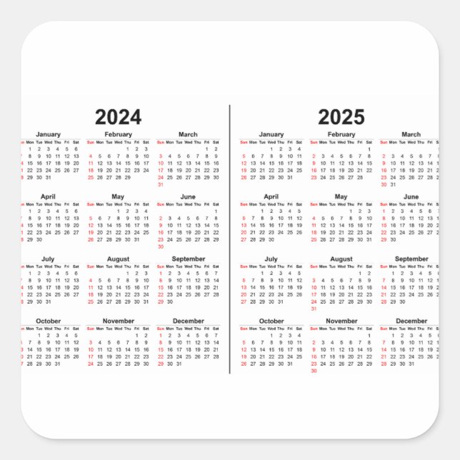 Sticker Carré 2024 2025 Calendrier 2 an noir blanc (Devant)