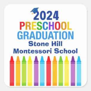 Sticker Carré 2024 Graduation préscolaire Custom School Party