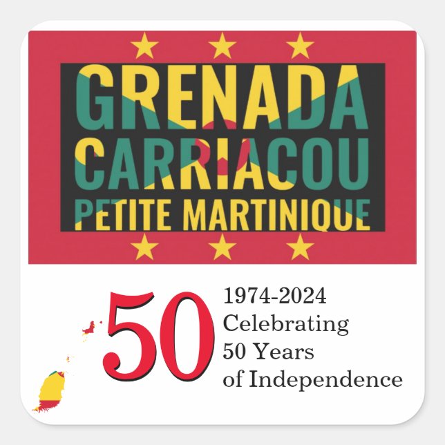 Sticker Carré 2024 GRENADA - 50e anniversaire de l'indépendance (Devant)