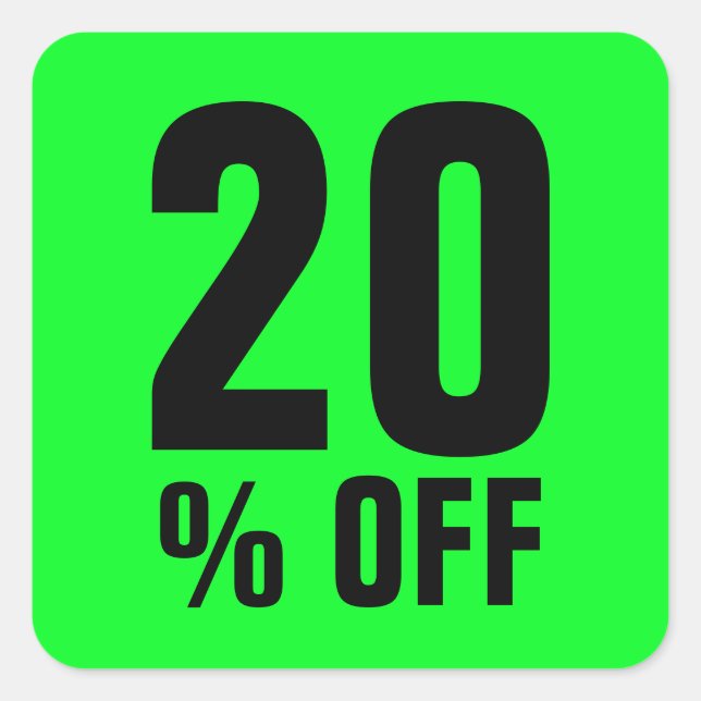 Sticker Carré 20% de réduction sur le prix de vente vert néon (Devant)