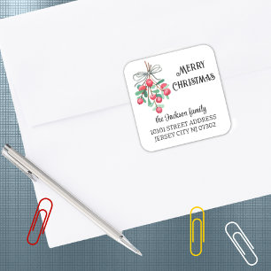 Sticker Carré 20 Noël Adresse de Retour Aquarelle Gui