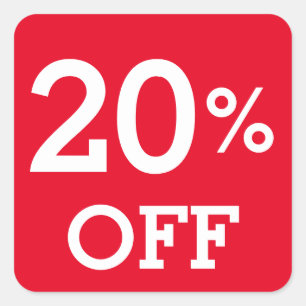 Sticker Carré 20% Vingt pour cent de réduction vente blanc rouge