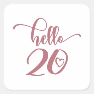 Sticker Carré 20e anniversaire Femmes Bonjour 20 mignonnes 20 an
