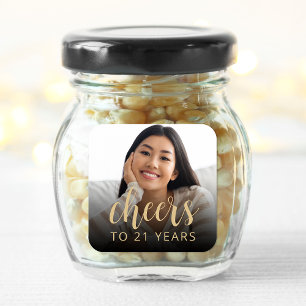 Sticker Carré 21e anniversaire fête Photo Cheers