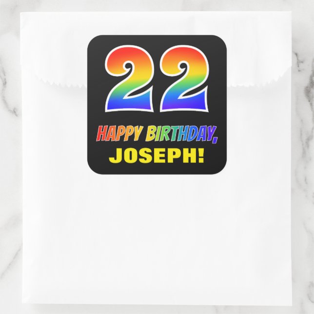 Sticker Carré 22e anniversaire : Bold, amusant, simple, arc-en-c (Sac)