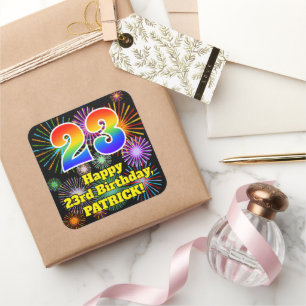 Sticker Carré 23e anniversaire : Fun Fireworks Look, Arc-en-ciel