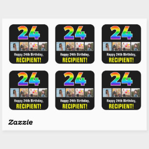 Sticker Carré 24e anniversaire : Arc-en-ciel "24"; Photos person