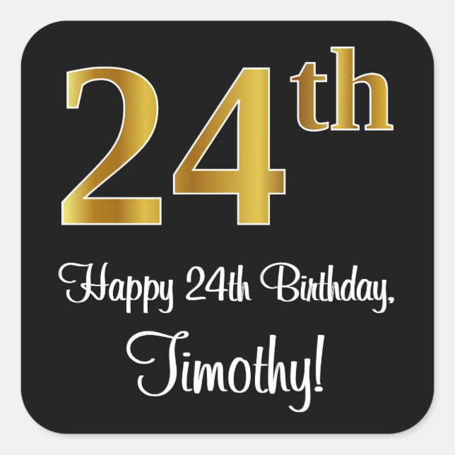 Sticker Carré 24e anniversaire - Elégant luxe Faux Gold Look # (Devant)