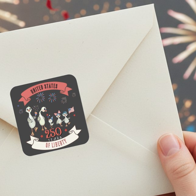 Sticker Carré 250 ans de liberté aux États-Unis (Patriotic US 250 Years of Liberty Silly Geese Square Sticker)
