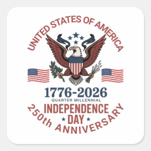 Sticker Carré 250e anniversaire 4 juillet - Patriotique Vintage