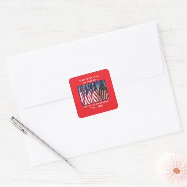 Sticker Carré 250e anniversaire USA Patriotic Flags Premium (Enveloppe)