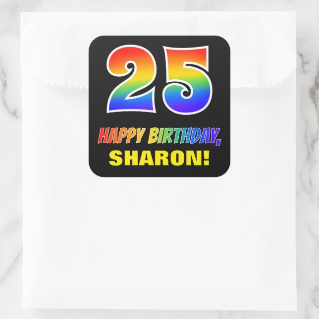 Sticker Carré 25e anniversaire : Bold, amusant, simple, arc-en-c (Sac)
