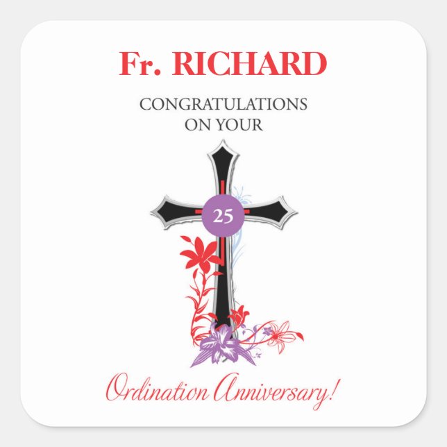 Sticker Carré 25e anniversaire de l'Ordination du prêtre Croix n (Devant)