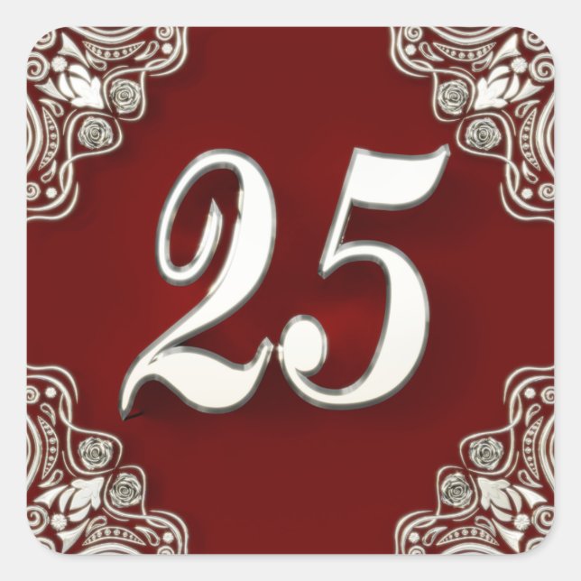 Sticker Carré 25e anniversaire ou anniversaire Regal Argent et R (Devant)
