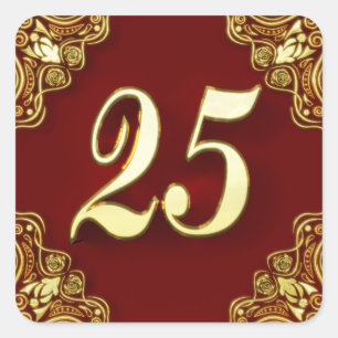 Sticker Carré 25e anniversaire ou anniversaire Regal Gold et Red
