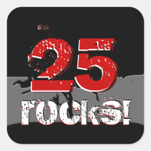Sticker Carré 25ème anniversaire - 25 roches ! Rouge et noir