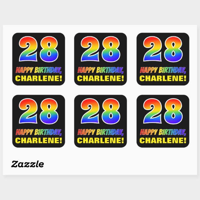 Sticker Carré 28e anniversaire : Bold, amusant, simple, arc-en-c (Feuille)
