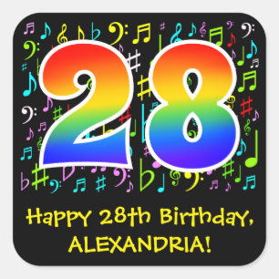 Sticker Carré 28e anniversaire : Symboles de musique colorée, A