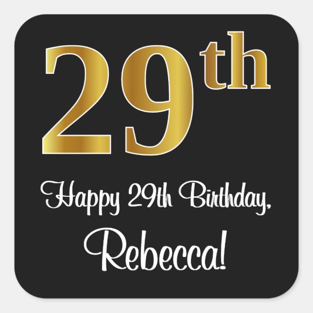 Sticker Carré 29e anniversaire - Elégant luxe Faux Gold Look # (Devant)