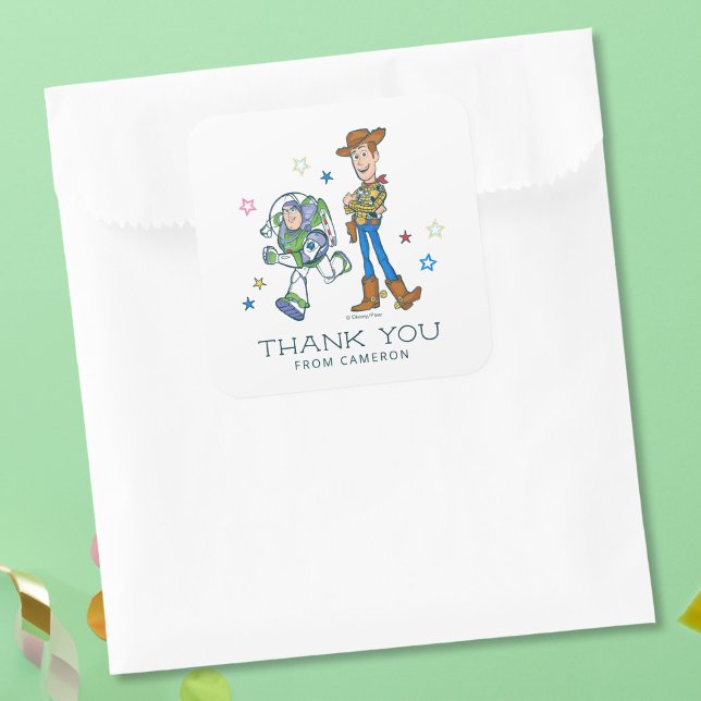 Sticker Carré 2 Infinity and Beyond Toy Story Anniversaire Merci (Sticker on treat bag)