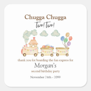 Sticker Carré 2e anniversaire aquarelle Brown train Express amus