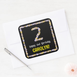 Sticker Carré 2e anniversaire : Floral Flowers Numéro, Nom perso