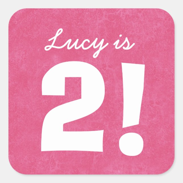 Sticker Carré 2e anniversaire Nom personnalisé rose blanc pour l (Devant)