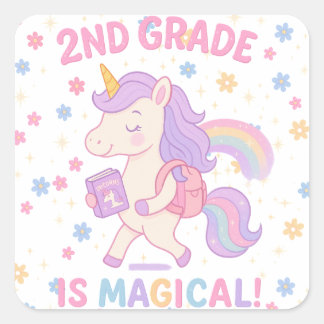 Sticker Carré 2nd Grade is Magical Unicorn Back School Teacher
