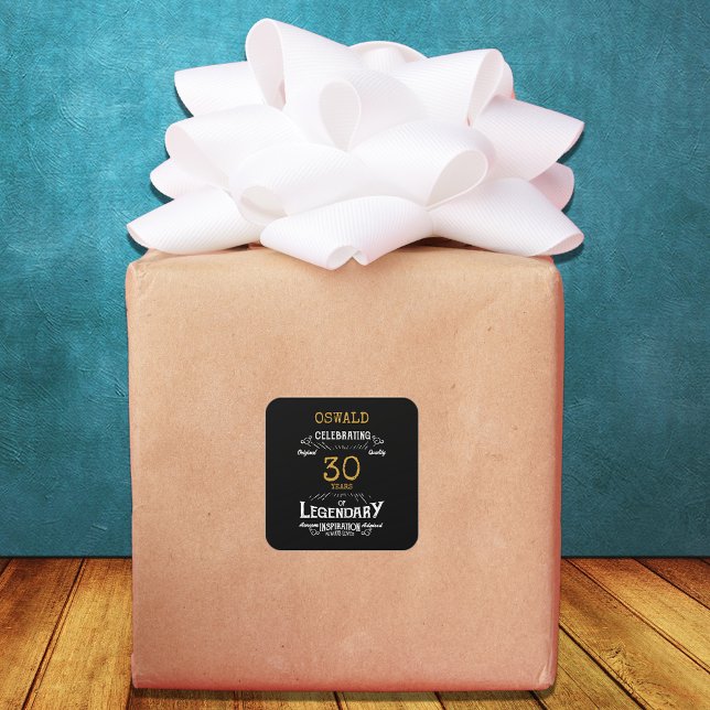 Sticker Carré 30e anniversaire Black Gold Legendary Retro (30th Birthday Black Gold Legendary Retro Square Sticker
)