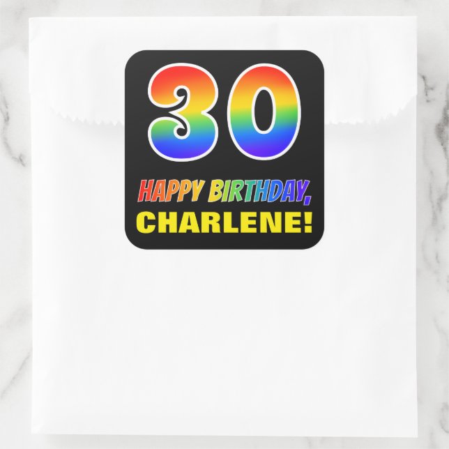 Sticker Carré 30e anniversaire : Bold, amusant, simple, Arc-en-c (Sac)